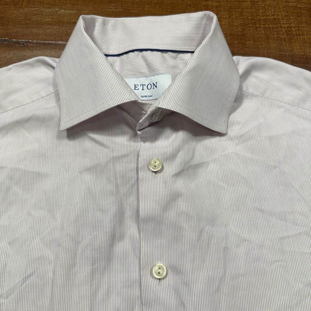 Eton Button Up Shirt Mens M 15 1/2 White Red Pinstripe Long Sleeve Luxury Suit